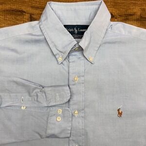 Polo Ralph Lauren L 16 32/33 Classic Fit Blue Dress Shirt Flesh Pony Preppy Work